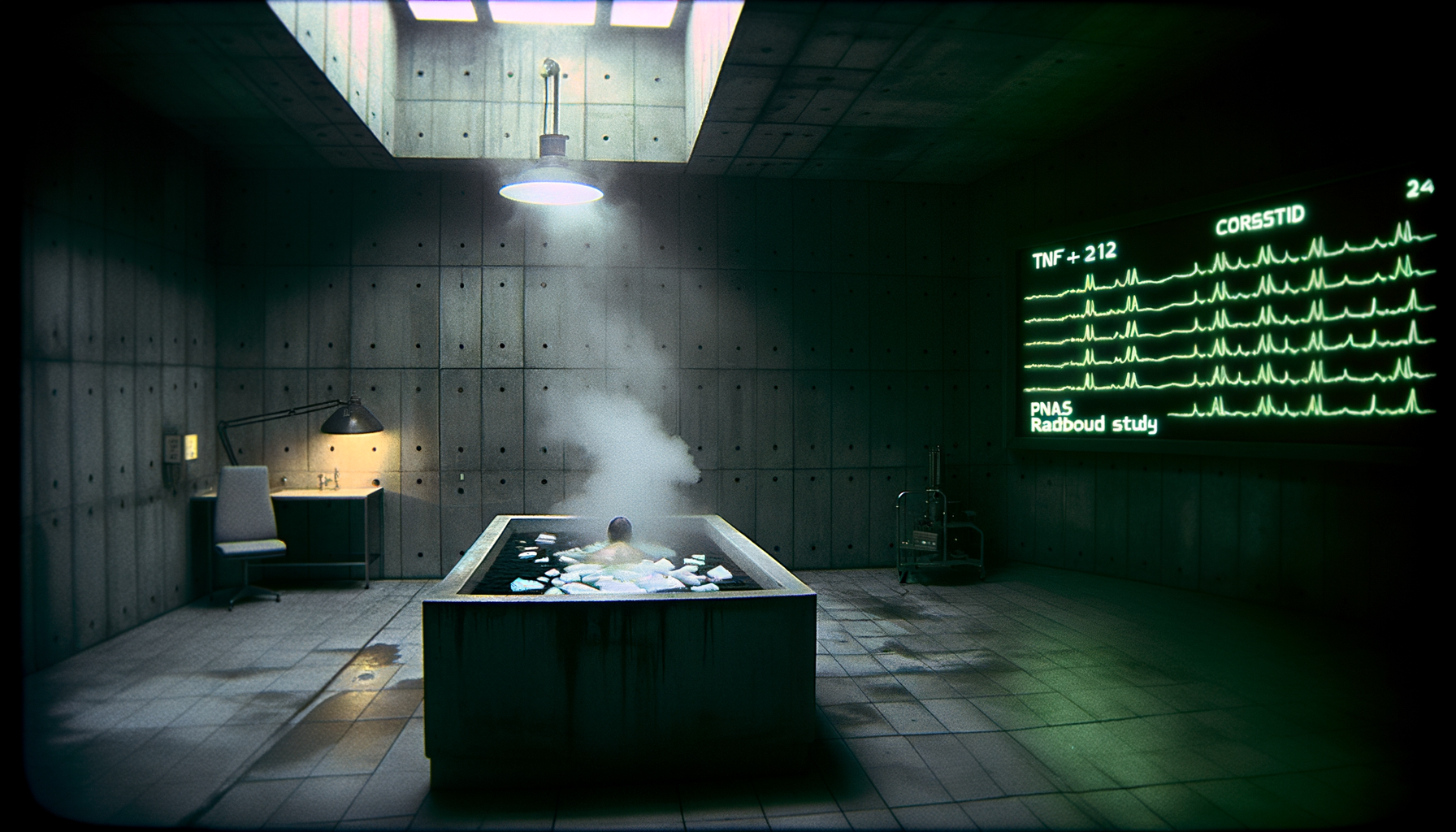 Wim Hof submerged in ice water during a training session